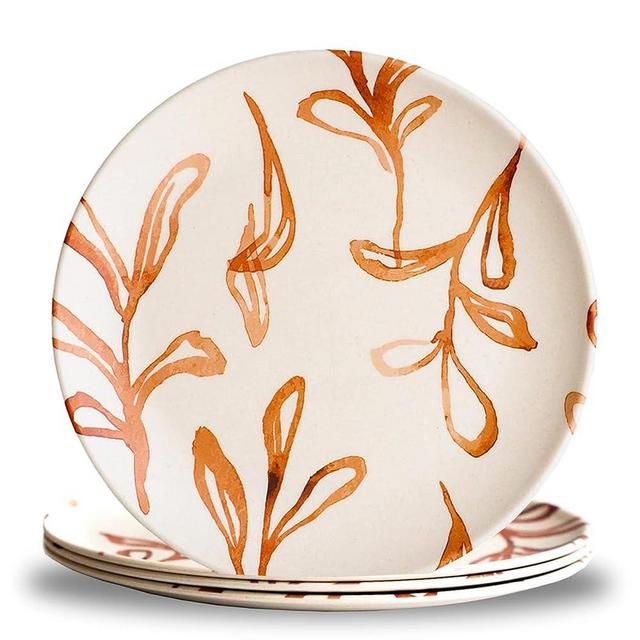 Nook Theory 4-Pack Bamboo Fiber Dinner Plates - Bamboo Plates Reusable, Unbreakable Plates, Food-Grade, Dishwasher Safe Plates - Kids Plates, Toddler Plates for Home, Outdoor (Wildflower)