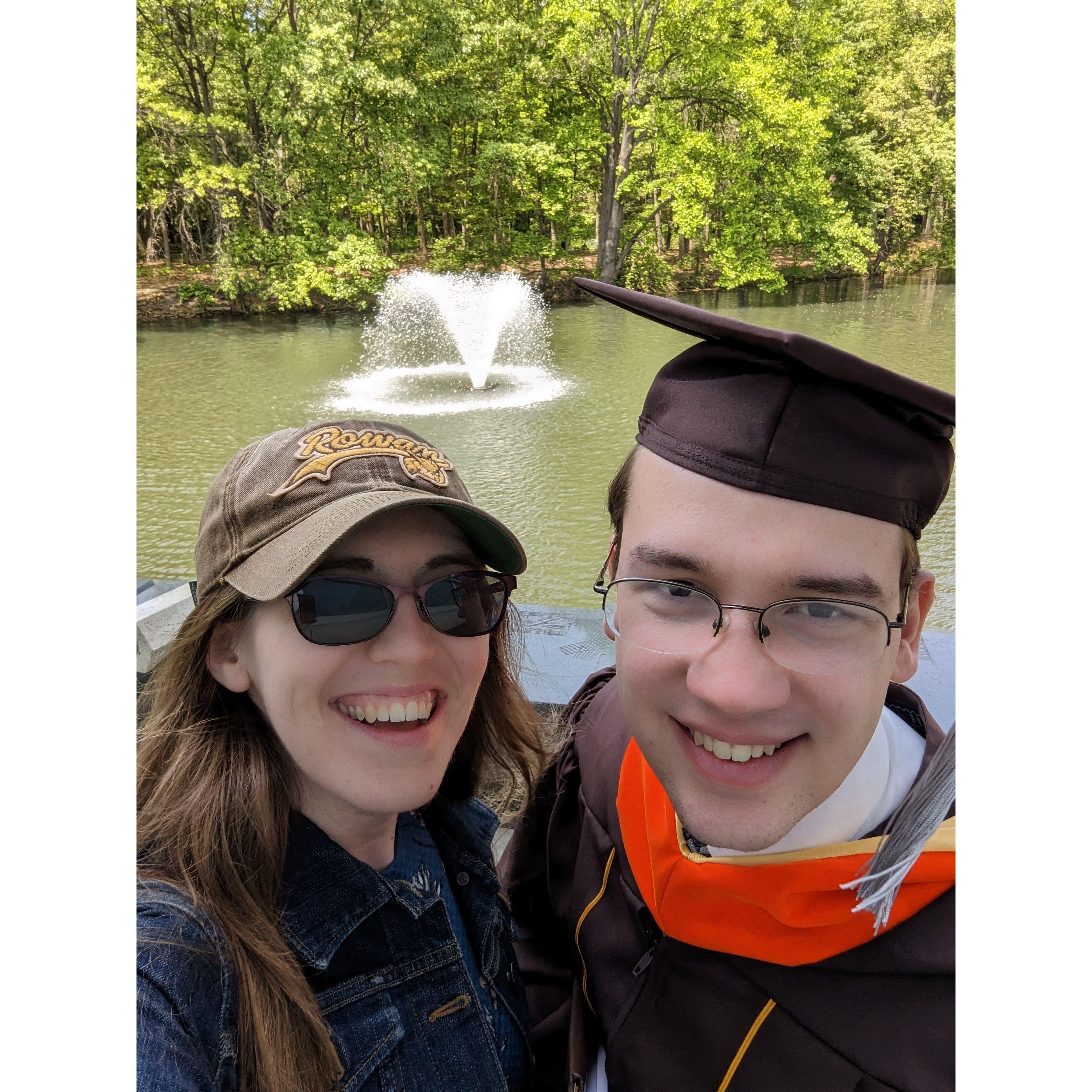 A photo at Rowan Pond when Dave got his Master's Degree