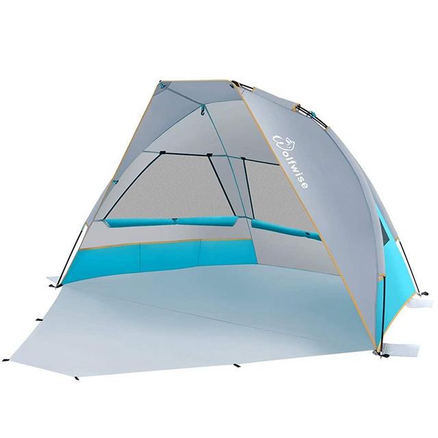 WolfWise 2-3 Person Portable Beach Tent UPF 50+ Sun Shade Canopy Umbrella with Extendable Floor