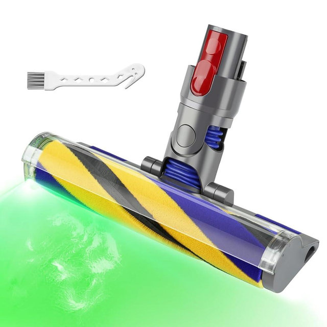 Lemige LED Fluffy Soft Cleaner Head Replacement for Dyson Vacuum V7 V8 V11 Animal V15 Detect V10 Cyclone, Upgrade LED Green Light Anti-Tangle Quick Release Vacuum Attachments Replacement Parts