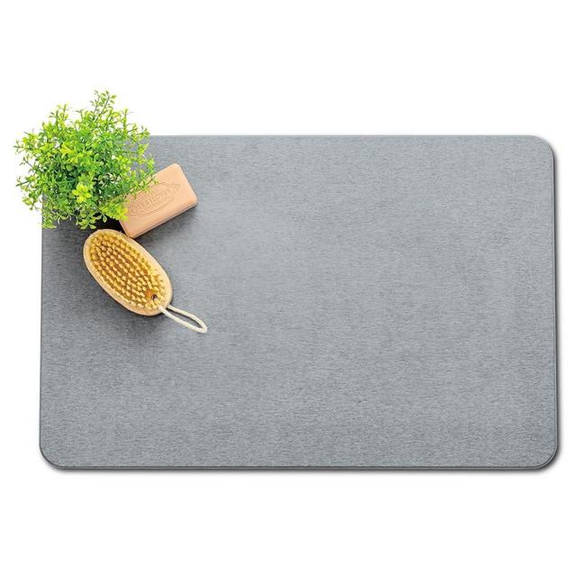 Plentio Stone Bath Mat, Non-Slip Natural Diatomaceous Earth Bath Mat, 23.5" x 15.5" Super Absorbent Quick Drying, Multifunctional Bath Stone Mat, Easy to Clean, Mist Gray