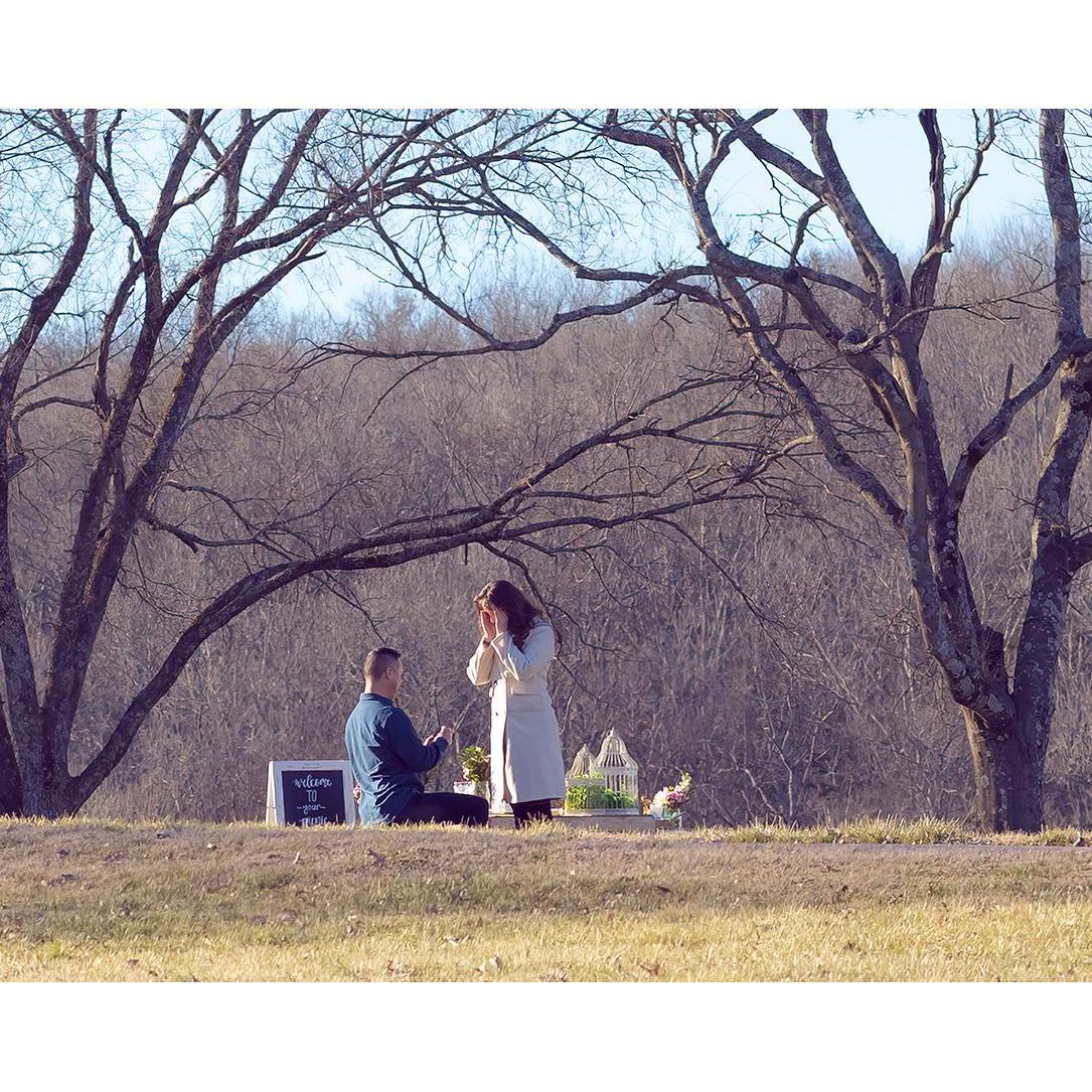Photos from behind a tree. The actual moment I popped the question. See Kelly, I did get down on 1 knee!! 😉