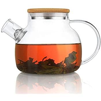 CnGlass Glass Teapot with Bamboo Lid,30.4oz Clear Teapots with Removable Infuser,Stovetop Safe Teapot for Loose Leaf and Blooming Tea,Flowering Tea Gift Set