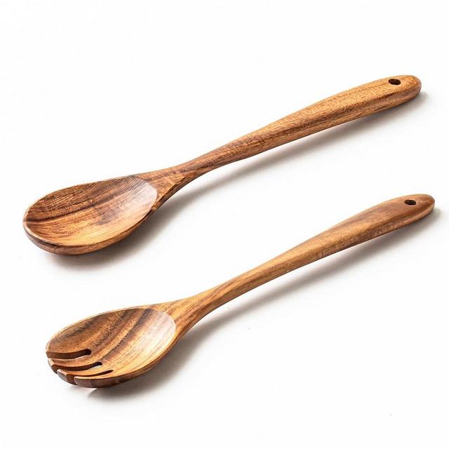 Gudamaye Acacia Wooden Salad Server Set,13 inch Salad Tongs for Serving including Salad Mixing Dinner Fork and Spoon,Long Handle Salad Server Set