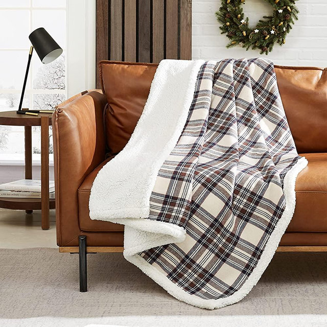Eddie Bauer - Plush Sherpa Fleece Throw - Soft & Cozy Reversible Blanket, Ideal for Travel, Camping, & Home, Edgewood Khaki