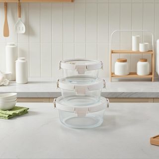3-Piece Round Glass Food Container Set with Glass Lid