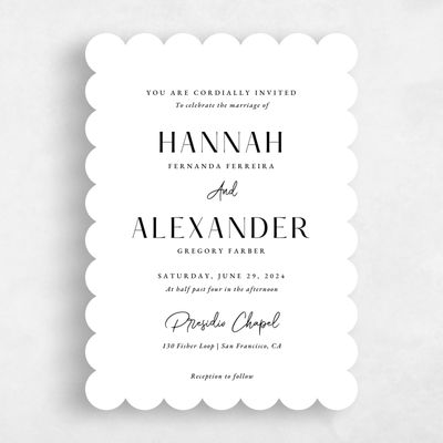 White Scalloped Wedding Invitation - Milford Portrait