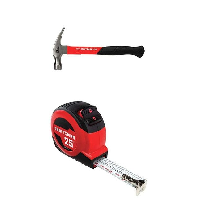 CRAFTSMAN Hammer, 20-oz with Tape Measure, Self-Lock, 25-Foot (CMHT51399 & CMHT37225S)