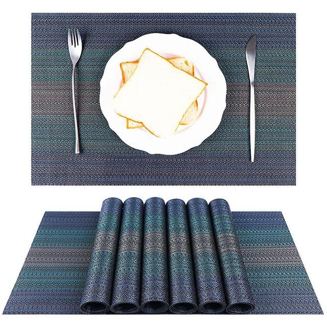 YeaBerr Placemats for Dining Table Set of 8, Non-Slip Woven Vinyl Heat-Resistant Washable Kitchen Table Mats Easy to Clean (Dark Blue)