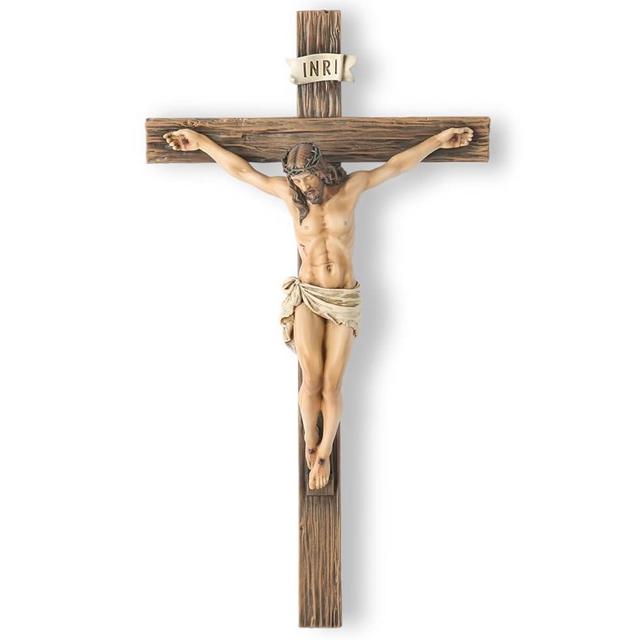 BC Catholic Crucifix Wall Cross, Jesus Christ Inspirtional Home Décor, Devout Gift, 20.75"H, Renaissance Sculpture Handmade by Buildclassic