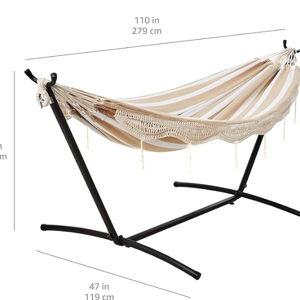 Amazon Basics Double Hammock (Beige Stripe with Lace) with 9-Foot Space Saving Steel Stand and Carrying Case, 2 Person, 450 lb Capacity, 110" x 47" x 43"