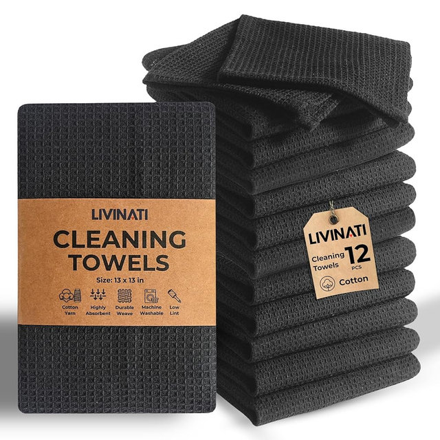Dark Gray Cotton Cleaning Rags For Housekeeping - Trapos Paños De Limpieza Reutilizables - Kitchen Bar Shop Towel Dish Mop Wash Cloth For House - Reusable Washable Absorbent - 13"x13" 12 Pack