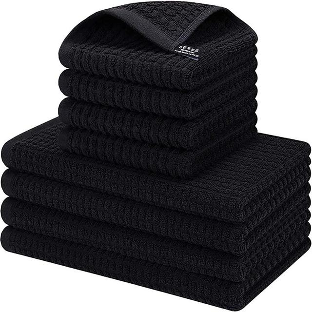 8Pack Kitchen Dish Towels ,100% Cotton Dish Cloths, Super Soft,Super Absorbent and Quick Drying Anti Odor,Very Suitable for Kitchen Cooking and Cleaning Kitchenware Washing,Drying Dishes (Black)