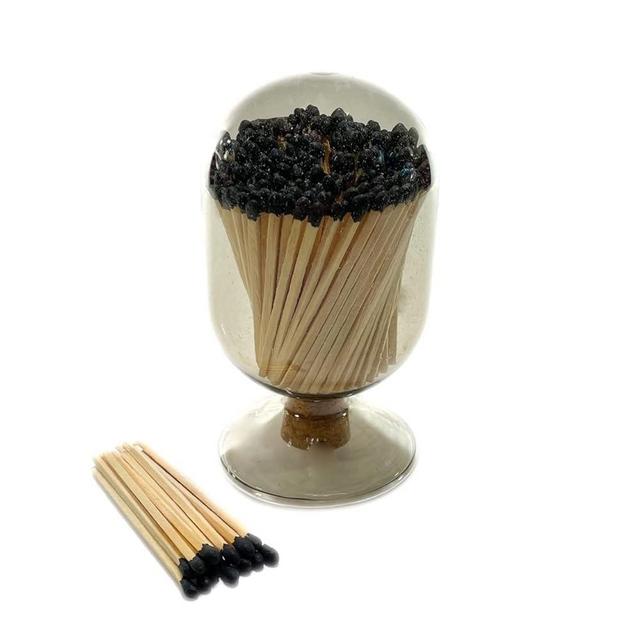 Smoke Gray Glass Matches Cloche | Includes Color Matches & Striker Strip!!! | Grey Tinted Decorative Match Holder Jar for Candles Set Display (Black Matches)