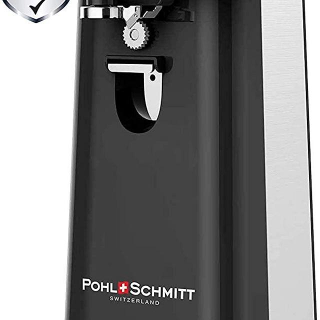 POHL SCHMITT Electric Can Opener Smooth Touch Electric Automatic Action with Easy Push Down Lever, Knife Sharpener, Bottle Opener & Built-In Cord Storage, Opens All Standard-Size and Pop-Top Cans
