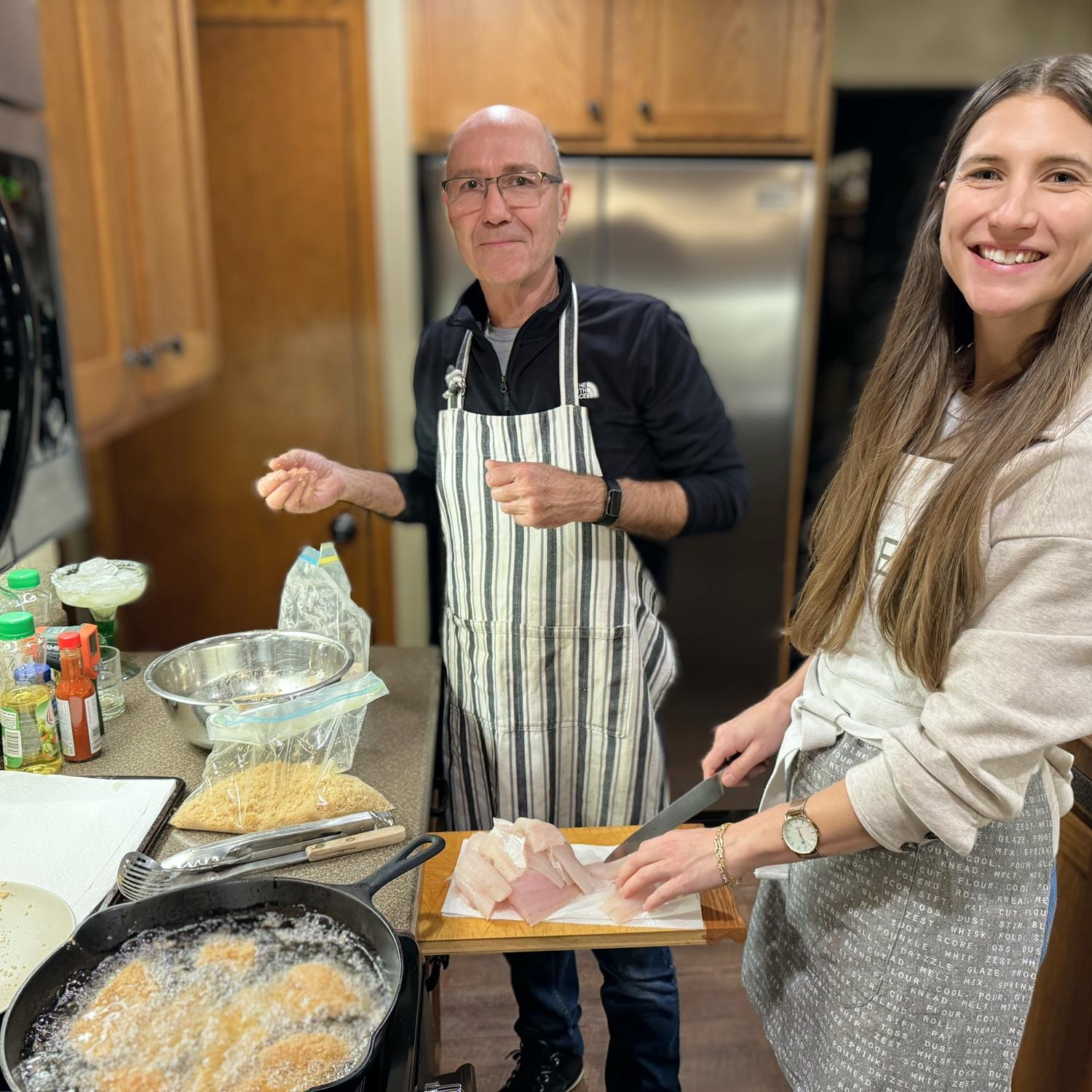 Tim and Kelsey cooking up fish tacos