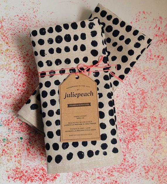 Hand block printed linen dinner napkins, set of 4