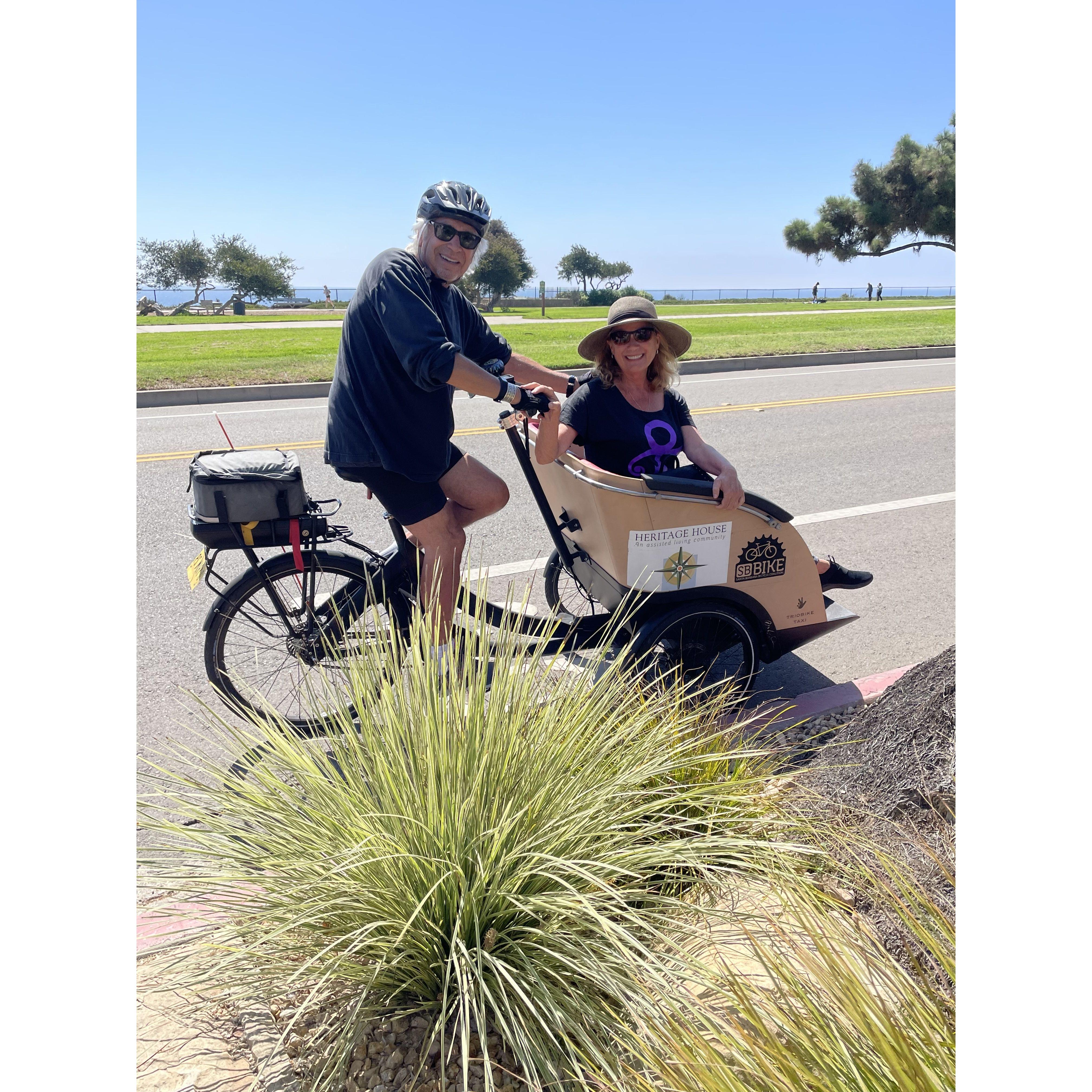 Cycling without Age Kimberly my first passenger just after her knee surgery