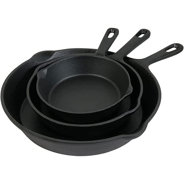 Sunnydaze Pre-Seasoned Heavy-Duty 3-Piece Cast Iron Skillet Set - 6-Inch, 7-Inch and 10-Inch Black Metal Frying Pans - Indoor and Outdoor Camp Cookware
