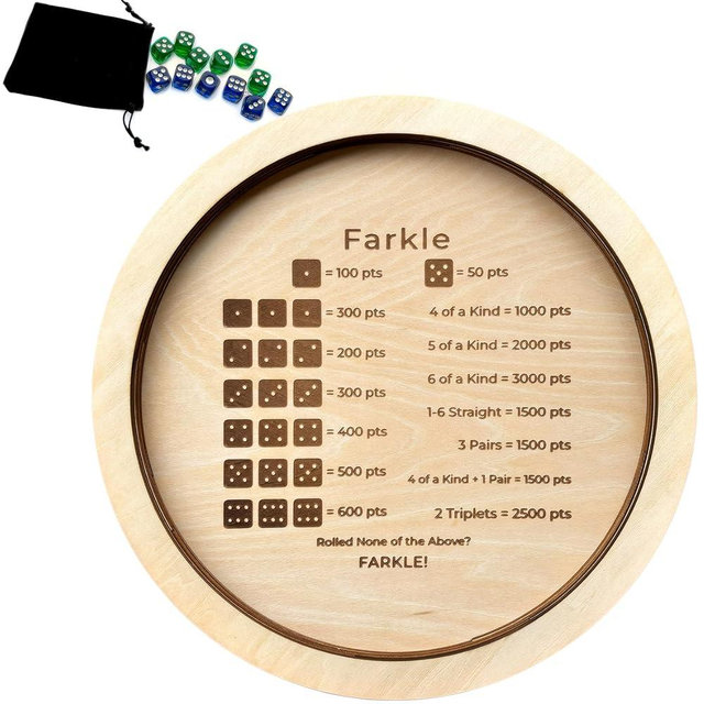 NatldGs Farkle Dice Tray, Farkle Classic Dice Game with Tray and 2 Sets of 6 Pearl Dice, 12" Wooden Dice Tray for The Classic Family Game