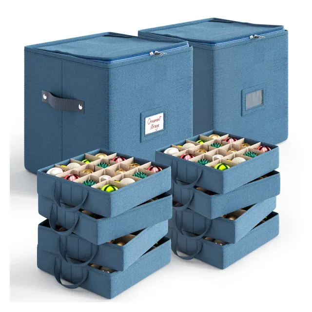 Hearth & Harbor 2 Pack Christmas Ornament Storage Box With 4 Inner Tray Dividers For 64 Ornaments - Non-Woven