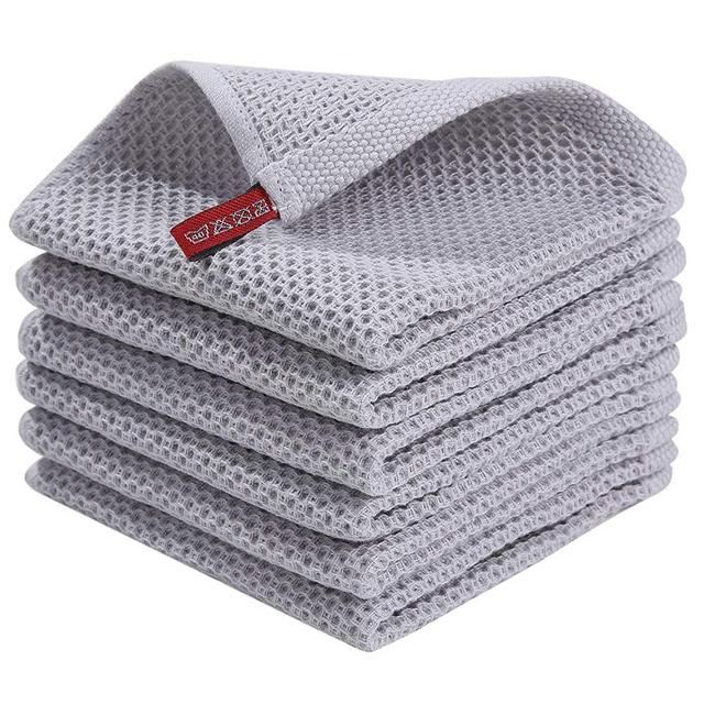 Homaxy 100% Cotton Waffle Weave Kitchen Dish Cloths, Ultra Soft Absorbent Quick Drying Dish Towels, 12x12 Inches, 6-Pack, Light Gray