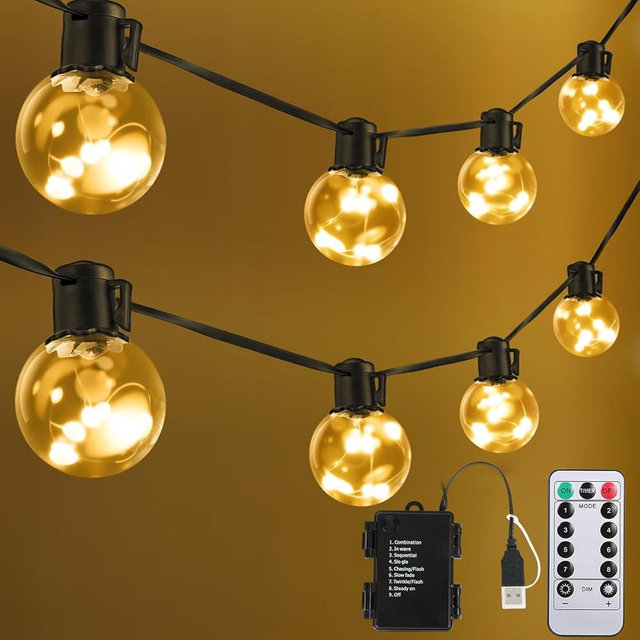 KepStars Outdoor String Lights Battery Operated, 22ft 20 LED Bulbs Hanging Lights Dimmable with Timer, Globe Bulb Shatterproof & Waterproof for Outdoor Indoor Patio Backyard Balcony Decor - Warm White