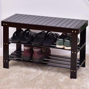 Costway 3 Tier Bamboo Shoe Rack Bench Storage Shelf Organizer Entryway Home Furni Black
