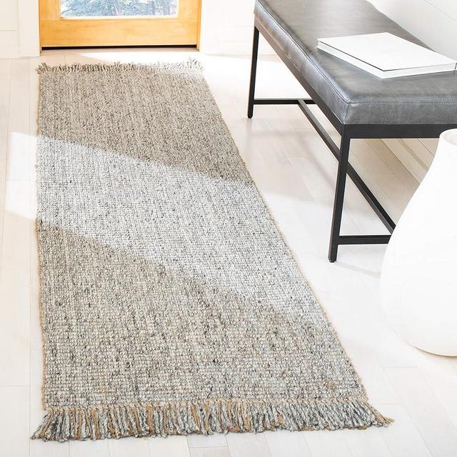SAFAVIEH Natural Fiber Collection Runner Rug - 2'3" x 8', Grey & Natural, Handmade Woven Fringe Jute, Ideal for High Traffic Areas in Living Room, Bedroom (NF826F)
