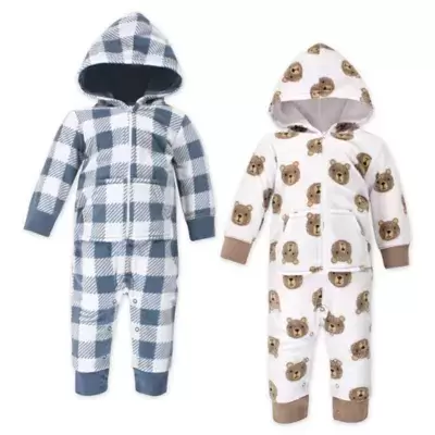 Hudson Baby® 2-Pack Baby Little Bear Fleece Coveralls in White