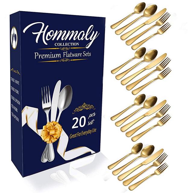 Matte Gold Flatware Set,20 piece stainless steel Matte Gold silverwareSet, Tableware Cutlery Set Service for 4,Utensils for Kitchens, Dishwasher Safe(Matte Gold20)