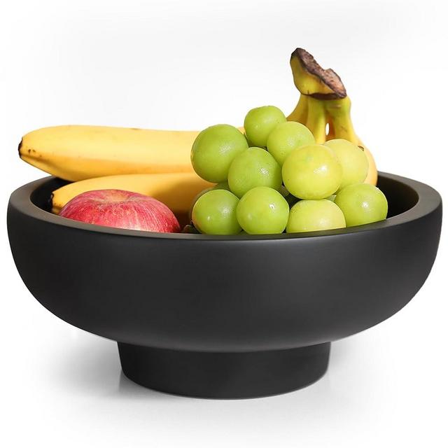 MEH Brands Concrete Fruit Bowl - Large Decorative Pedestal Bowl for Kitchen Counter & Entryway - Modern Display Piece