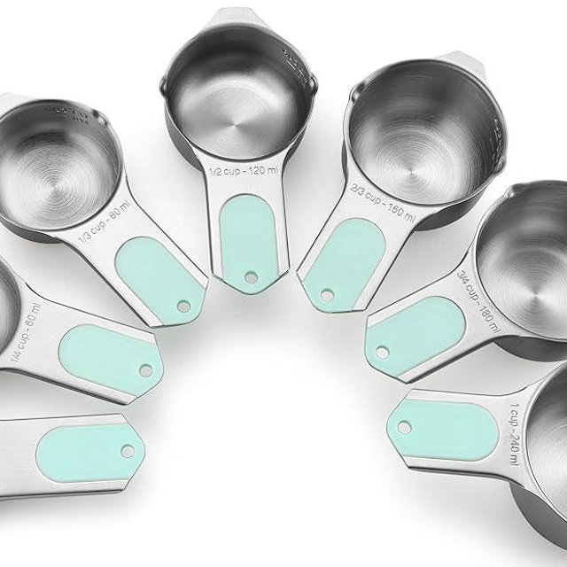 Spring Chef Magnetic Stainless Steel Measuring Cups (Patent Pending), Kitchen Tools with Easy to Read Markings for Measuring Dry or Liquid Ingredients, Set of 7, Mint