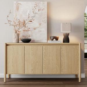 59” W Sideboard Buffet Cabinet, Credenza Storage Cabinet With 4 Doors And Adjustable Shelves For Dining Room, Living Room - Natural