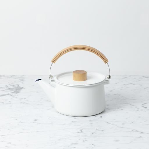 White Enamel Kettle with Top Handle