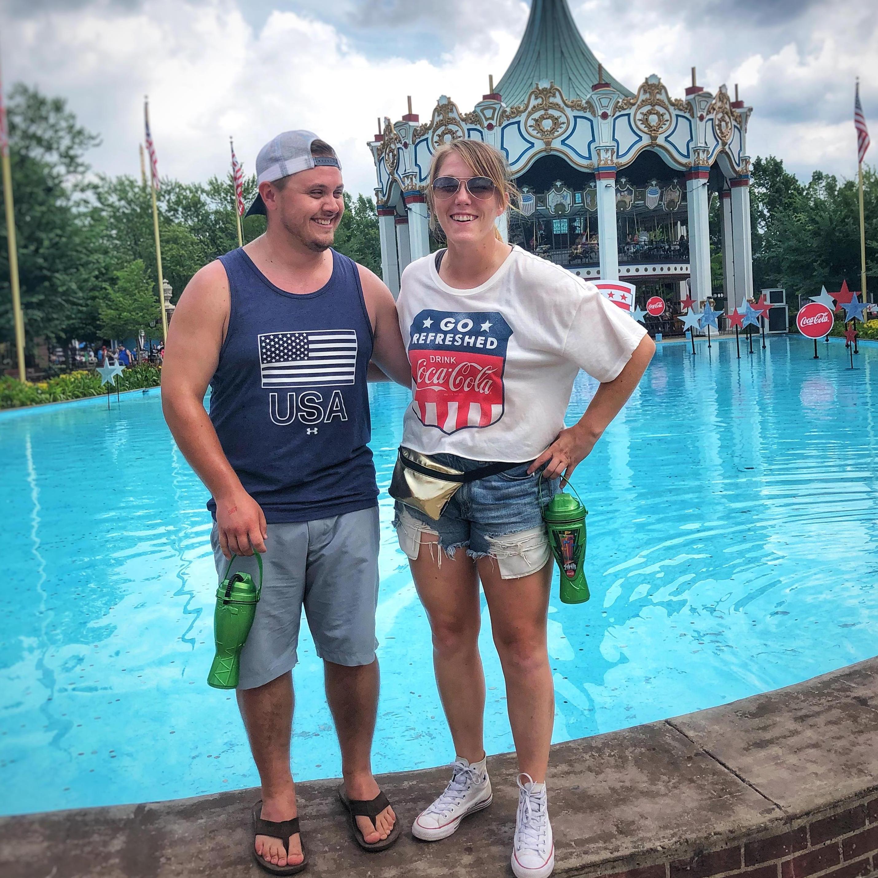 Celebrating their first 4th of July together with friends, Matt and Jessi, at Six Flags!