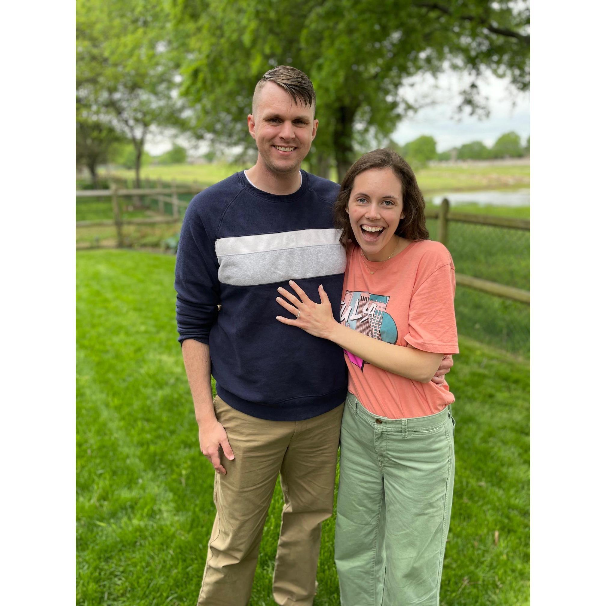 Ben proposed at the Botanical Gardens and then took Amy to her parents' house for an engagement party with both sides of the family.