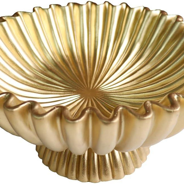 ARTRHYT 10" Large Decorative Bowl decor, Scalloped Bowls for Modern Home Decor,Ruffle Decor,Stylish Key Bowl for Entry Table,Decorative Fruit Bowl for Kitchen Counter,With base,Golden