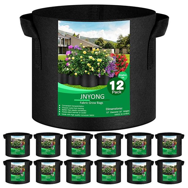 7 Gallon Grow Bags 5-Pack Black Thickened Nonwoven Fabric Pots with Handles, Multi-Purpose Rings