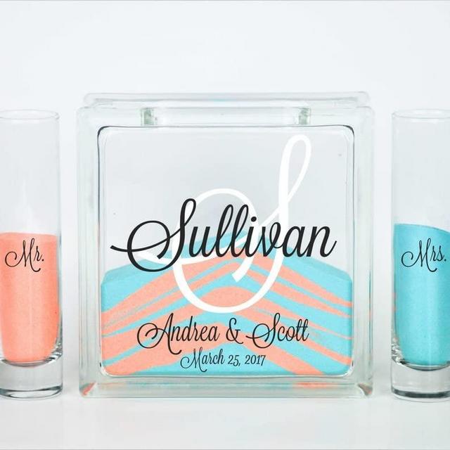 GLASS Personalized Monogram Sand Set w LID, SAND, INK Printed - Unity Sand Set Ceremony Kit - Unity Sand Set For Weddings, Wedding Sand Ceremony Kit, Unity Candle Alternative, Beach Wedding Decor