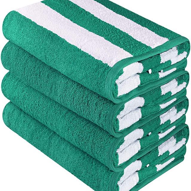 Utopia Towels Cabana Stripe Beach Towels, Green, (30 x 60 Inches) - 100% Ring Spun Cotton Large Pool Towels, Soft and Quick Dry Swim Towels (Pack of 4)