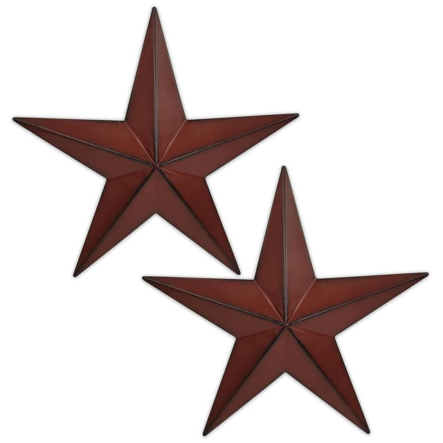 JoyEvy 15.5" 2Pcs Metal Barn Stars,Indoor or Outdoor Texas Stars Art,Red Black Rustic Vintage Western Country Farmhouse Home Wall Decor