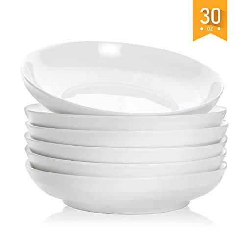 AnBnCn Porcelain Pasta Bowls - 30 Ounce - Large, Set of 6, White