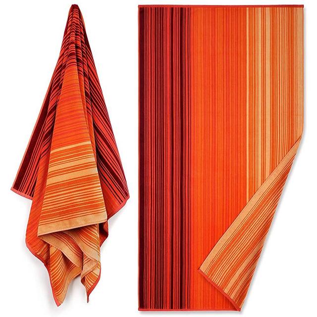 Reversible Premium Large Beach Towel 34 x 64 inch - Luxury Soft Velour in Front and Absorbent Cotton Terry Loop on Reverse Side. (Ombre, Single 34"x 64")