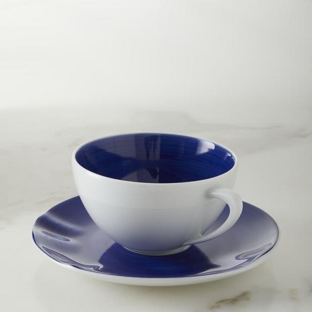 Neiman MarcusBrushstroke Cobalt Teacup and Saucers, Set of 4
