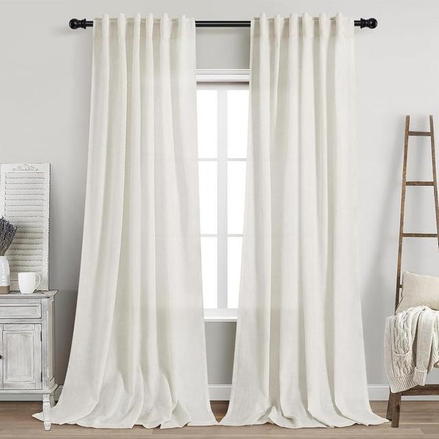 Cream Linen Curtains Back Tab Sheer Curtains 90 Inches Long for Living Room 2 Panels Rod Pocket Neutral Semi Sheer Light Filtering Pleated Curtain Drapes Cream Farmhouse Dining Room Curtain 42x90