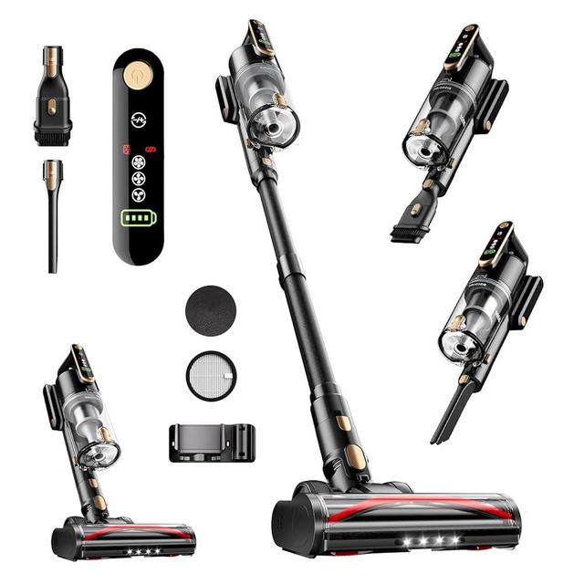 Cordless Vacuum Cleaner, 45Kpa 50 Mins Runtime Self-Standing Stick Vacuum Cleaners for Home, Powerful Suction, Lightweight, LED Touch Screen 8 in 1 Vacuum for Pet Hair, Carpet, Hardwood Floor, Black