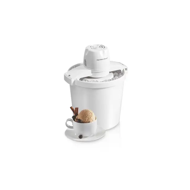 Hamilton Beach 4 Quart Ice Cream Maker Fully Automatic White 68330N: 1 Year Warranty, Dishwasher-Safe, 80W, 20 Min Cycle