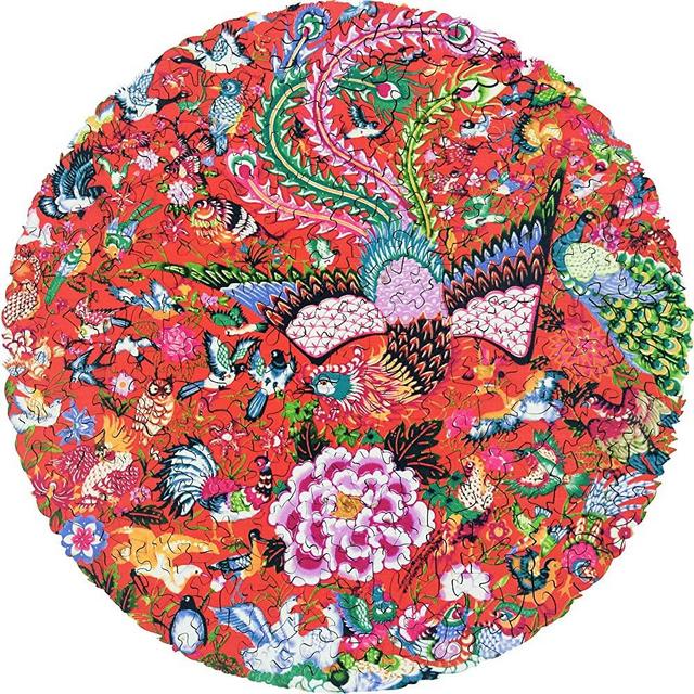 Hartmaze Wooden Jigsaw Puzzles-Hundred Birds Paying Homage to The Phoenix 253 Truly Unique Piece Round Shape Best Choice for Adults and 14 Ages up Teens.