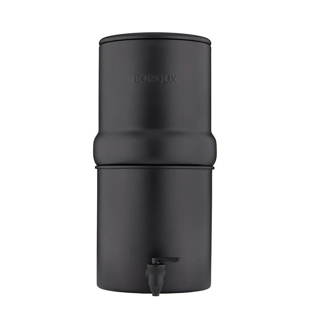 Boroux Compact Gravity-Fed Countertop Stainless Steel Water Filter System | 1.8 Gallons with 2 Authentic Black Foundation. Filters | Matte Black